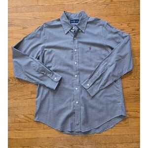 Vintage Ralph Lauren Shirt Men's Large Blue Plaid Button-Down Pony Cotton Preppy